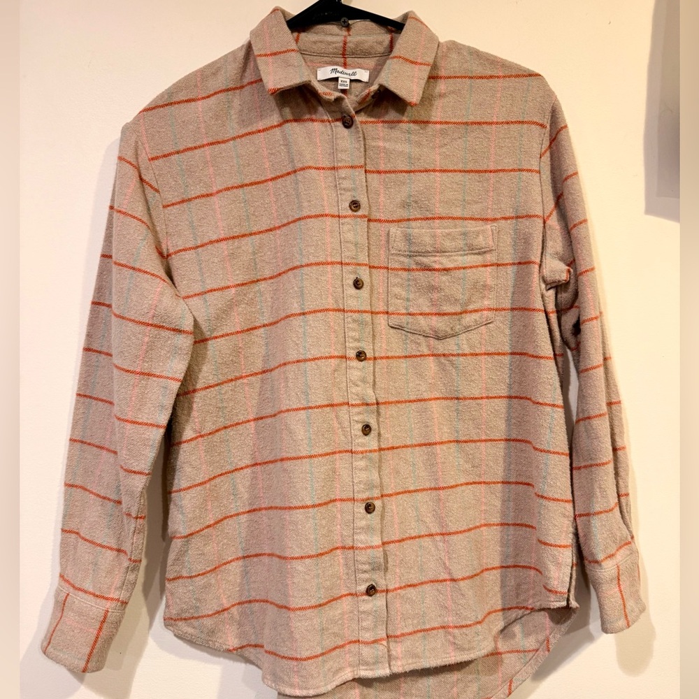 Madewell Sundial Plaid Flannel Button Up in Heather Oatmeal Multi